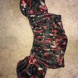 Black red floral corset